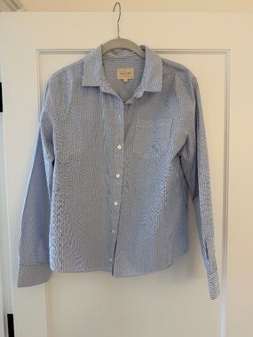 Sezane Tomboy Shirt Ecru And Sky Blue Stripes - Size 38